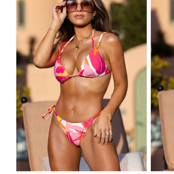 Cupshe Other - New Cupshe x JJD Villa Vibes Tropical Pink Floral Side Tie Triangle Bikini Set